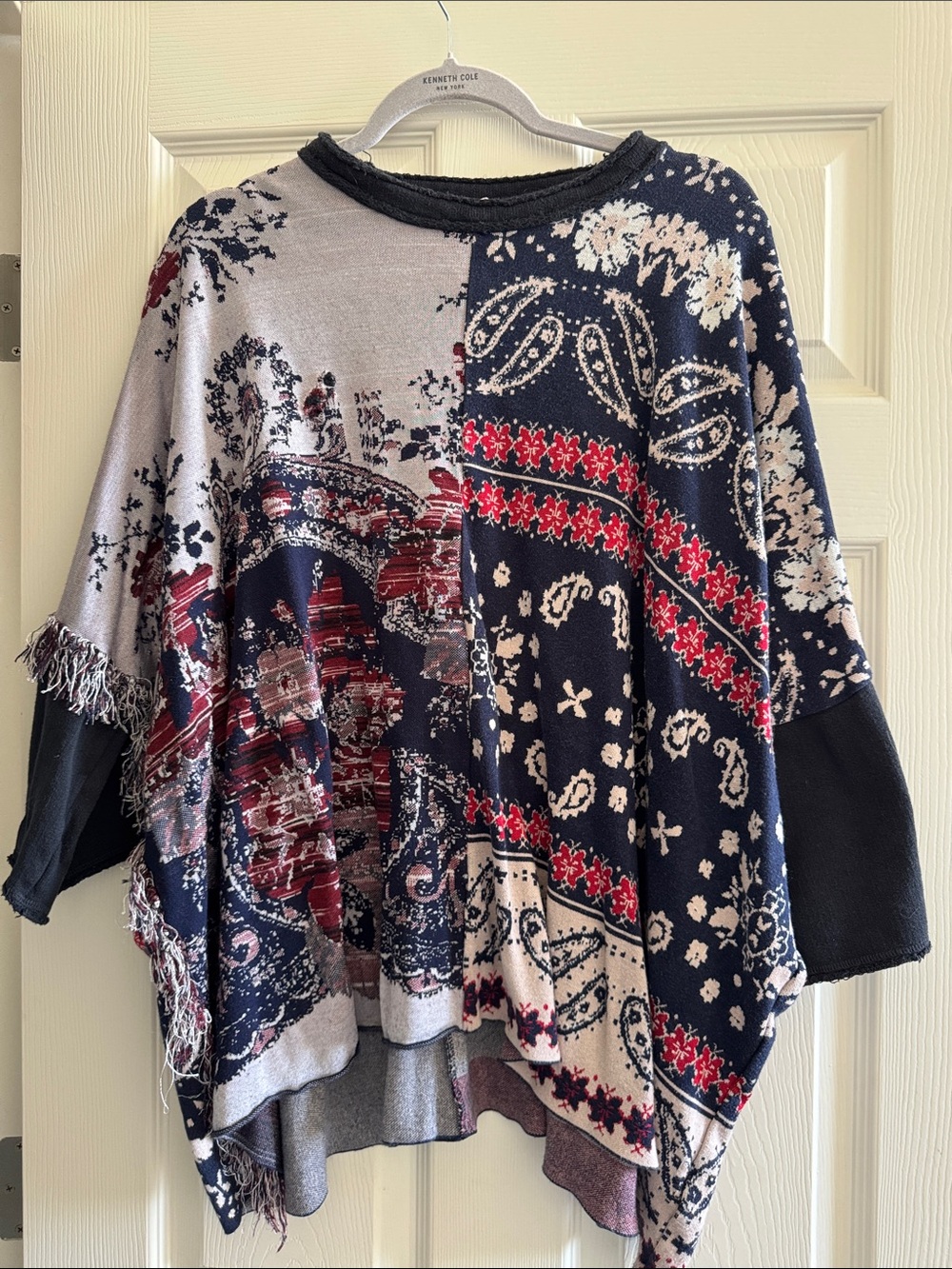 Free People Navy, Red, Cream Paisley Sweater